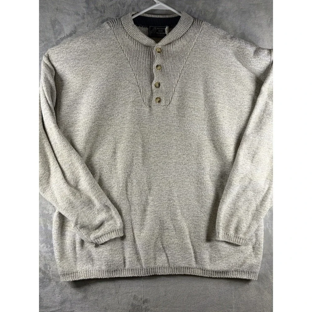 Peconic Bay Traders Mens Heathered Knit Henley Sweater XL 100% Cotton Made USA‎